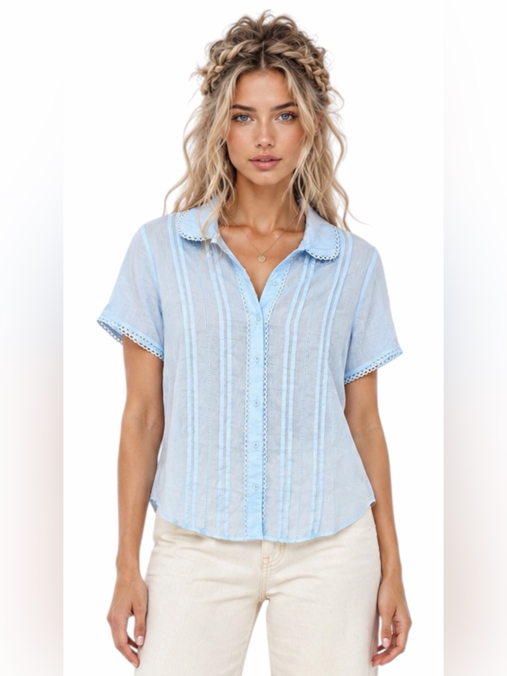 NWT – J.Crew – Button-Up Short-Sleeve Cotton Voile Shirt – Fresh Air – Sz. 12